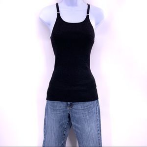 Bebe black glittery tank top w/ adjustable straps